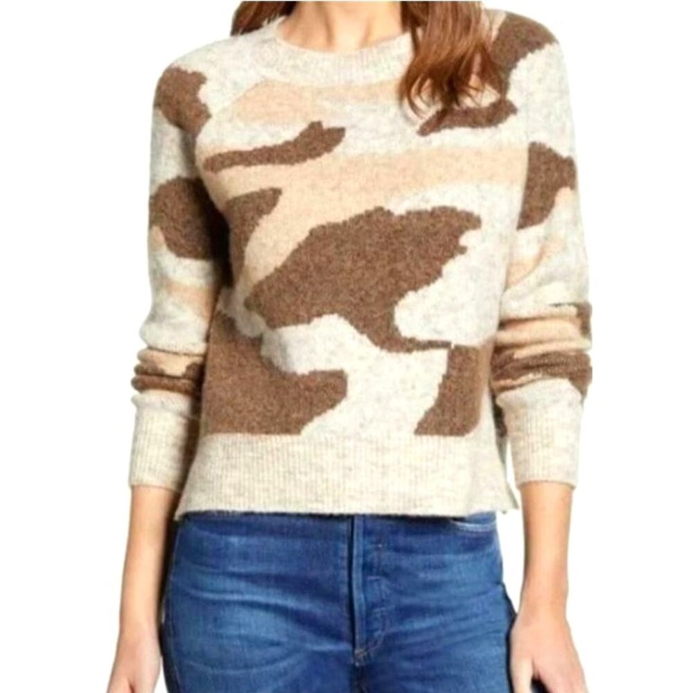 RD Style Natural/Brown Camo Jacquard Crewneck Sweater